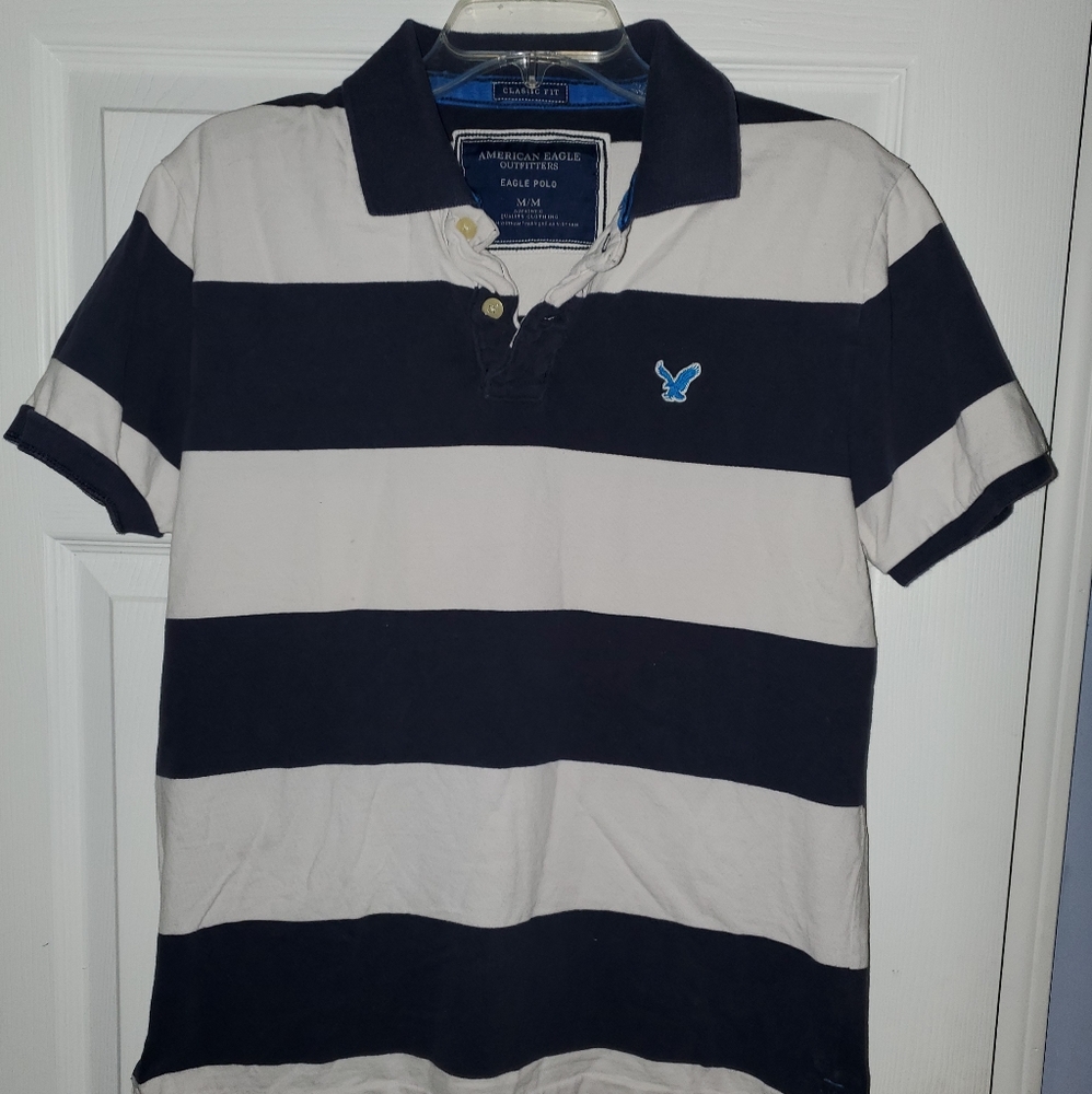 American Eagle Navy and White Polo